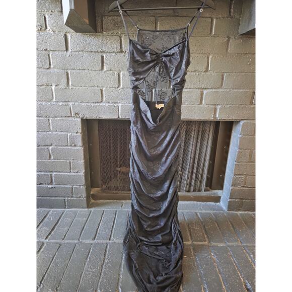 For Love And Lemons Black Lacey Mermaid dress stomach cut out front tie size M - Picture 1 of 6